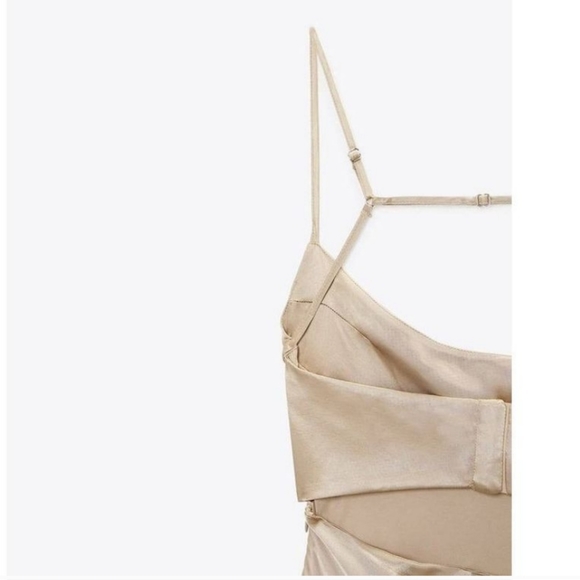 Zara Satin Effect  Slip Dress Beige Cream - Picture 11 of 12